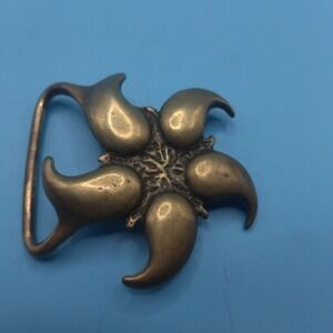 Vintage 70s Duncan Solid Brass  Pinwheel Flower Belt Buckle USA  Artisan 3.5